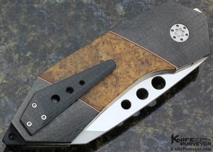 John Arnold Custom Knife Tactical FLF with Teak Burl, Carbon Fiber and MoonGlow II (IKBS) Linerlock - Image 4