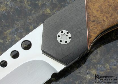 John Arnold Custom Knife Tactical FLF with Teak Burl, Carbon Fiber and MoonGlow II (IKBS) Linerlock - Image 2