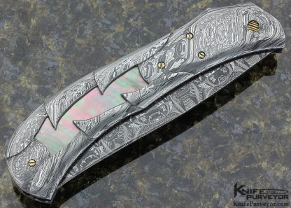 Don Hanson III Custom Knives Sole Authorship Damascus & Black Lip Tahitian Pearl Shell Linerlock - Image 3