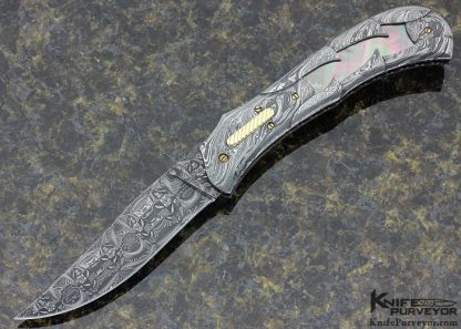 Don Hanson III Custom Knives Sole Authorship Damascus & Black Lip Tahitian Pearl Shell Linerlock