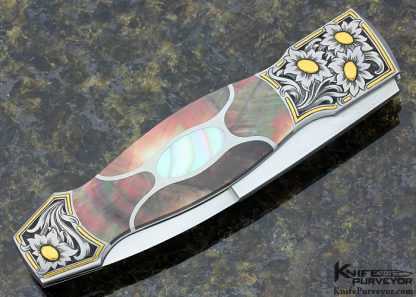 Scott Sawby Custom Knife 5 Piece Inlayed Self Lock Dagger Engraved by Jon Robyn - Image 4