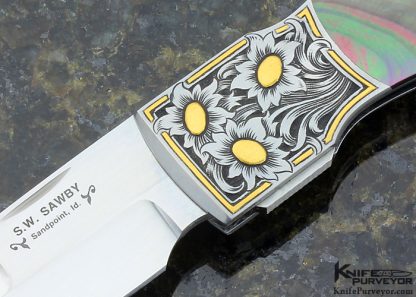 Scott Sawby Custom Knife 5 Piece Inlayed Self Lock Dagger Engraved by Jon Robyn - Image 2
