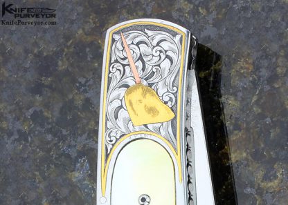 Ron Nott Custom Knife Sole Authorship Engraved South Seas Gold Lip Pearl Semi Interframe Lockback - Image 4
