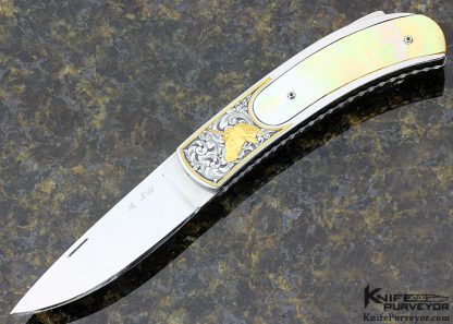 Ron Nott Custom Knife Sole Authorship Engraved South Seas Gold Lip Pearl Semi Interframe Lockback