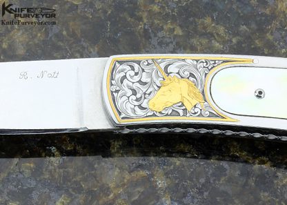 Ron Nott Custom Knife Sole Authorship Engraved South Seas Gold Lip Pearl Semi Interframe Lockback - Image 2