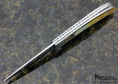 Ron Nott Custom Knife Sole Authorship Engraved South Seas Gold Lip Pearl Semi Interframe Lockback - Image 5