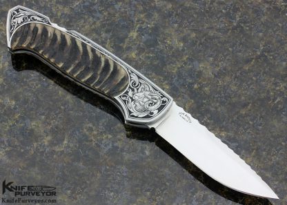 Joe Kious Custom Knife Ram's Horn Lockback Engraved by Jon Robyn - Image 3