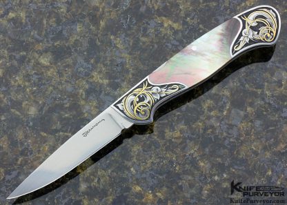 Tim Herman Custom Knife Black Lip Tahitian Pearl Shell Sole Authorship Engraved