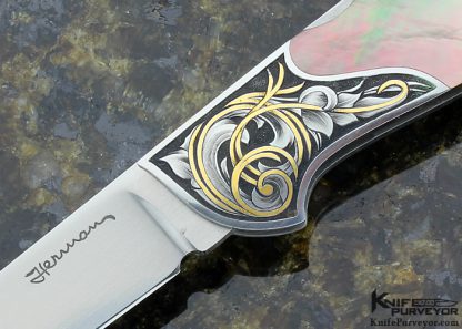 Tim Herman Custom Knife Black Lip Tahitian Pearl Shell Sole Authorship Engraved - Image 2