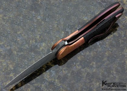 Eric Ochs Custom Knife "Vines & Roses" Damascus, Carbon Fiber & Hammered Copper Peregrine Flipper - Image 6