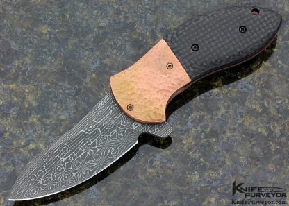 Eric Ochs Custom Knife "Vines & Roses" Damascus, Carbon Fiber & Hammered Copper Peregrine Flipper