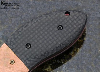 Eric Ochs Custom Knife "Vines & Roses" Damascus, Carbon Fiber & Hammered Copper Peregrine Flipper - Image 3