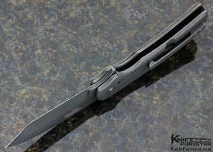 David Clark Custom Knife OD Green Canvas Micarta and Stonewashed Titanium Monster Flipper Frame Lock - Image 6