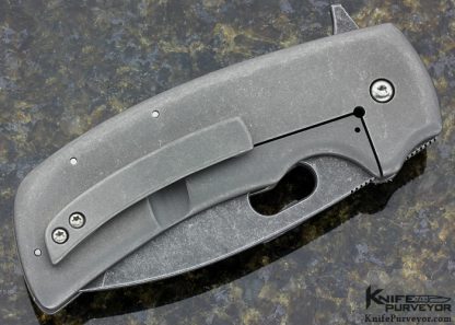 David Clark Custom Knife OD Green Canvas Micarta and Stonewashed Titanium Monster Flipper Frame Lock - Image 4