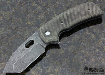 David Clark Custom Knife OD Green Canvas Micarta and Stonewashed Titanium Monster Flipper Frame Lock