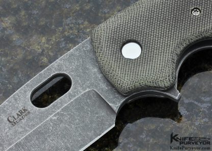David Clark Custom Knife OD Green Canvas Micarta and Stonewashed Titanium Monster Flipper Frame Lock - Image 2
