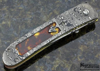 John Richter Custom Knife Exotic Material Picture Frame with SanMai Damascus Linerlock - Image 4