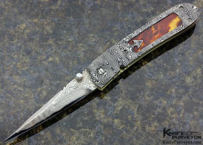 John Richter Custom Knife Exotic Material Picture Frame with SanMai Damascus Linerlock