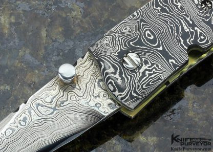 John Richter Custom Knife Exotic Material Picture Frame with SanMai Damascus Linerlock - Image 2