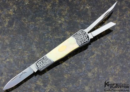 C. Gray Taylor Custom Knife Simon Lytton Engraved 3 Bladed Slipjoint with South Sea Gold Lip Pearl and 14Kt Gold Escutcheon and Pins 15747