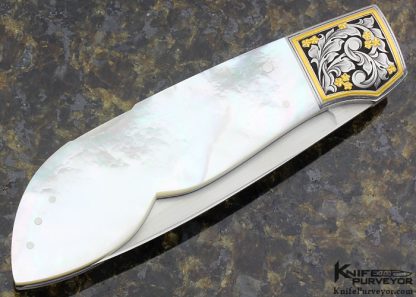 C.R. Sigman Custom Knife Julie Warenski Engraved Mother of Pearl Shell Lockback - Image 3