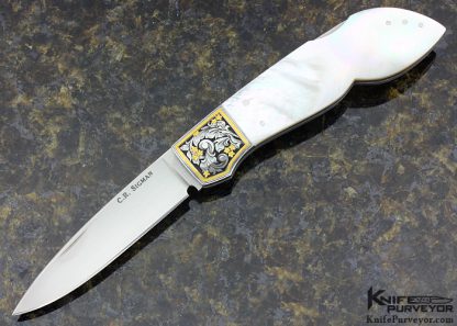 C.R. Sigman Custom Knife Julie Warenski Engraved Mother of Pearl Shell Lockback