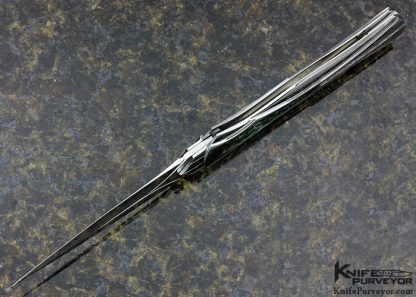 Ron Best Custom Knife Damascus Lockback Dagger With Jade Inlay - Image 5