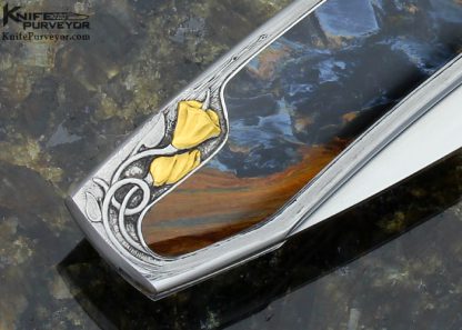 Scott Sawby Custom Knife Barrett Smythe Dan Wilkerson Engraved Pietersite Interframe "Bee Flower" Self Lock - Image 6