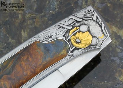 Scott Sawby Custom Knife Barrett Smythe Dan Wilkerson Engraved Pietersite Interframe "Bee Flower" Self Lock - Image 5