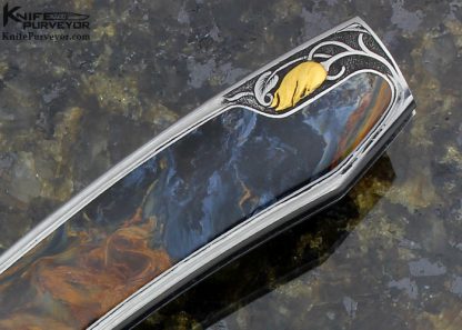 Scott Sawby Custom Knife Barrett Smythe Dan Wilkerson Engraved Pietersite Interframe "Bee Flower" Self Lock - Image 3