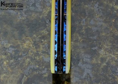 Rick Dunkerley Custom Knife Sole Authorship Blued Damascus and Gold Lip Pearl Linerlock - Image 7