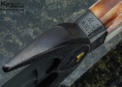 Kevin Harvey MS Custom Knife "Italian Cinquedea Dagger" Circa 1500 Replica Sole Authorship Damascus Engraving with 14 Kt Gold Inlays and Giraffe Bone - Image 10