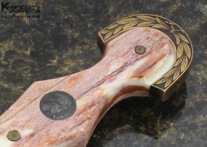 Kevin Harvey MS Custom Knife "Italian Cinquedea Dagger" Circa 1500 Replica Sole Authorship Damascus Engraving with 14 Kt Gold Inlays and Giraffe Bone - Image 3