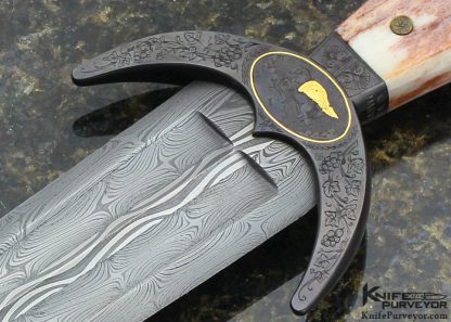 Kevin Harvey MS Custom Knife "Italian Cinquedea Dagger" Circa 1500 Replica Sole Authorship Damascus Engraving with 14 Kt Gold Inlays and Giraffe Bone - Image 2