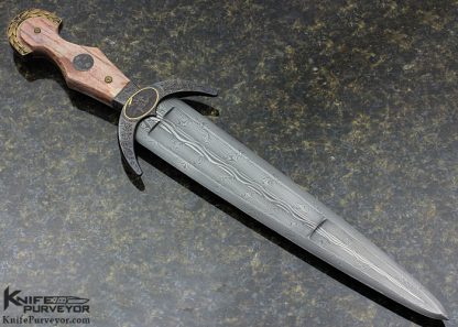 Kevin Harvey MS Custom Knife "Italian Cinquedea Dagger" Circa 1500 Replica Sole Authorship Damascus Engraving with 14 Kt Gold Inlays and Giraffe Bone - Image 4