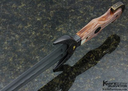 Kevin Harvey MS Custom Knife "Italian Cinquedea Dagger" Circa 1500 Replica Sole Authorship Damascus Engraving with 14 Kt Gold Inlays and Giraffe Bone - Image 7