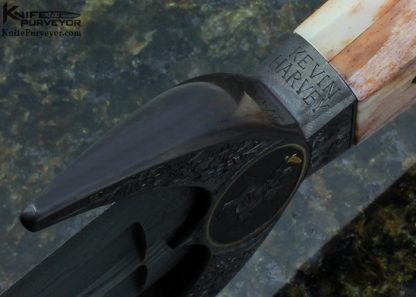 Kevin Harvey MS Custom Knife "Italian Cinquedea Dagger" Circa 1500 Replica Sole Authorship Damascus Engraving with 14 Kt Gold Inlays and Giraffe Bone - Image 8
