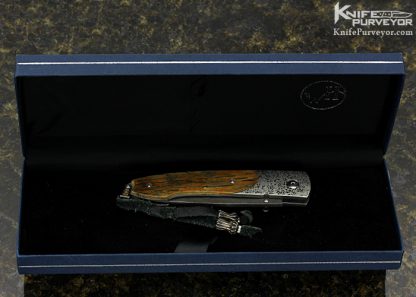 William Henry Custom Knife A.G. Russell Exclusive Mammoth Bark, Stippled Titanium and Mike Norris Raindrop Damascus with Sapphires Button Lock - Image 7