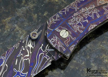 Joel Olson Custom Knife Fluted Sole Authorship Mosaic Damascus & Fluted Blacklip Pearl Linerlock - Image 2