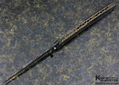 Joel Olson Custom Knife Fluted Sole Authorship Mosaic Damascus & Fluted Blacklip Pearl Linerlock - Image 4
