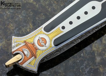 Warren Osborne Custom Knife Edwards Black Jade Interframe Auto Lockback Dagger Engraved by Jon Robyn (Featured in a Video) - Image 6