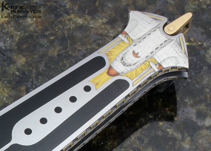 Warren Osborne Custom Knife Edwards Black Jade Interframe Auto Lockback Dagger Engraved by Jon Robyn (Featured in a Video) - Image 3