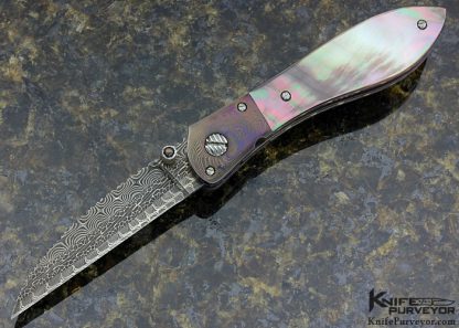 Steven Hill Custom Knife Black Lip Tahitian Pearl Shell and Damascus Linerlock