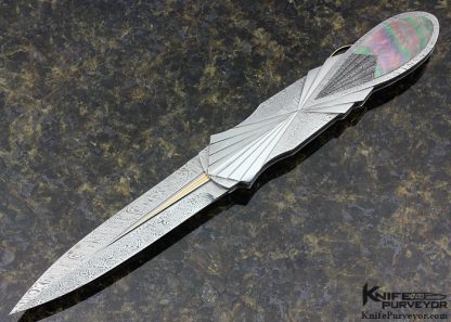 Ken Steigerwalt Custom Knife  Fluted Damasteel Damascus with 18Kt Gold and Blacklip Tahitian Pearl Shell Lockback Art Dagger
