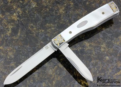 Bailey Bradshaw Custom Knife Engraved by Ron Nott 2 Blade Gunstock  Mother of Pearl Shell Slip Joint