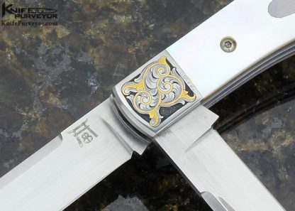 Bailey Bradshaw Custom Knife Engraved by Ron Nott 2 Blade Gunstock  Mother of Pearl Shell Slip Joint - Image 2