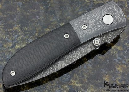 Kit Carson Custom Knife Small Model 4 With Mike Norris "Fire Clone" Damascus And Carbon Fiber - Image 3