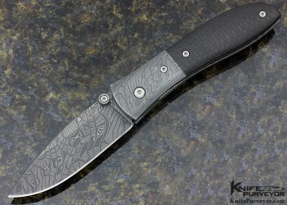 Kit Carson Custom Knife Small Model 4 With Mike Norris "Fire Clone" Damascus And Carbon Fiber