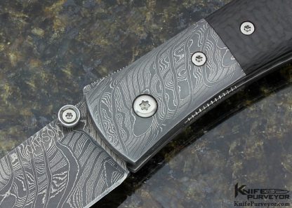 Kit Carson Custom Knife Small Model 4 With Mike Norris "Fire Clone" Damascus And Carbon Fiber - Image 2
