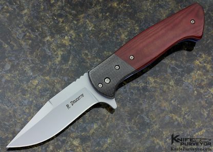 Randy Doucette Custom Knife Red Linen Micarta & Carbon Fiber Flipper Linerlock